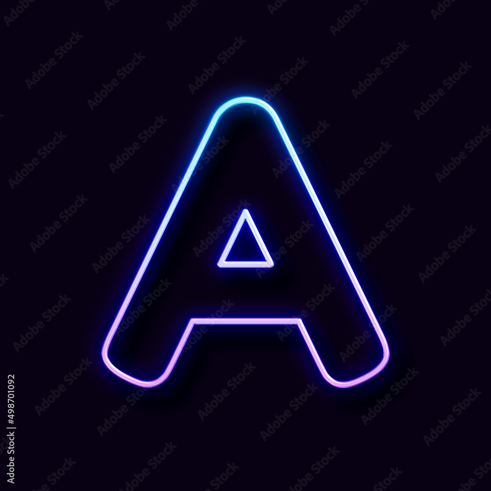 Bright Neon Font. Letter A, on Black Background Bright Neon Font. Letter A, on Black Background