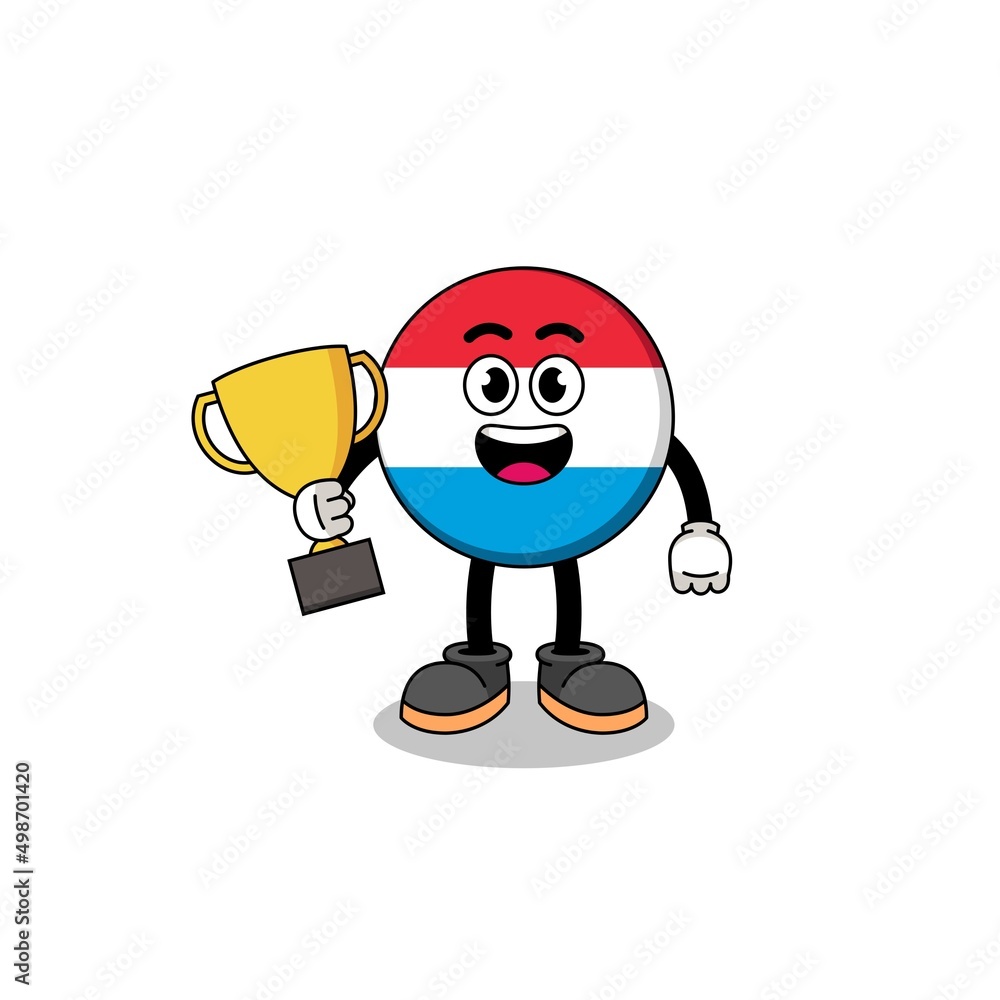 Cartoon mascot of luxembourg holding a trophy