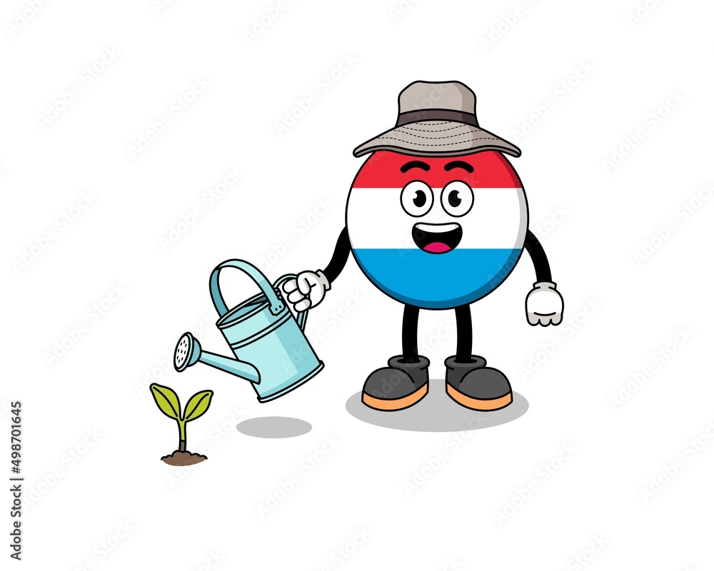 Illustration of luxembourg cartoon watering the plant
