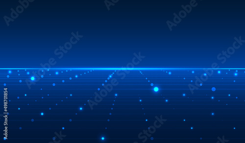 Futuristic Blue Glow Horizontal Line Technology Futuristic with Perspective Grid, Wireframe Dynamic Data Communication Transfer Concept Vector Background.