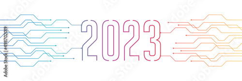 circuit board electronics digital technology banner 2023 blue