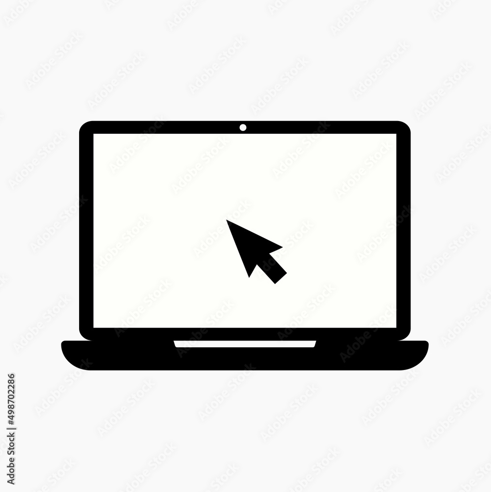 Laptop vector icon. Computer with click mouse pointer symbol isolated on white background. Laptop vector icon. Computer with click mouse pointer symbol isolated on white background.