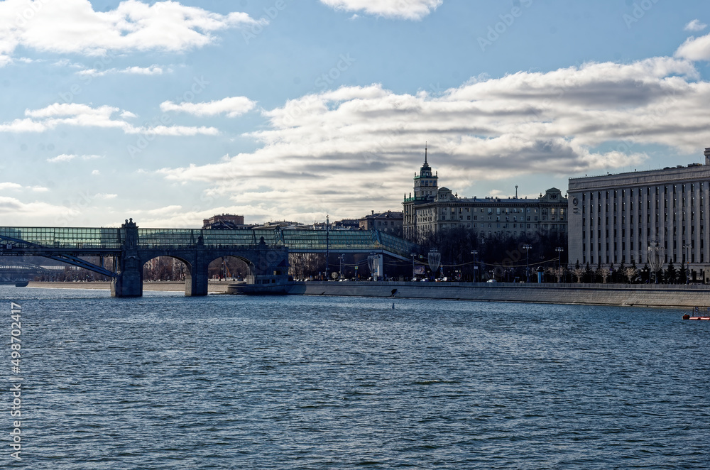 granite embankment of the river in winter