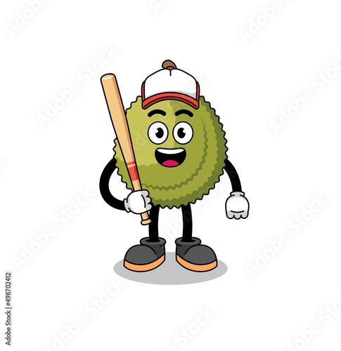 durian fruit mascot cartoon as a baseball player