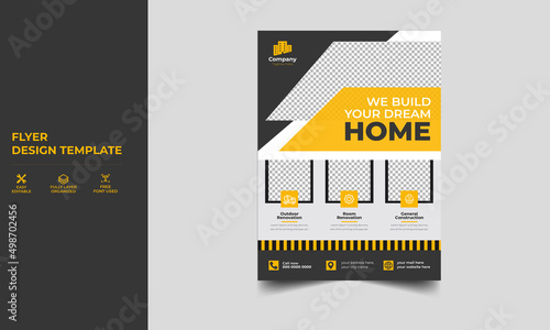 Modern Construction flyer design template. Corporate Construction business Flyer Poster