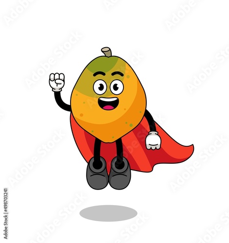 papaya fruit cartoon with flying superhero