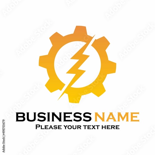 Thunderbolt with gear logo template illustration
