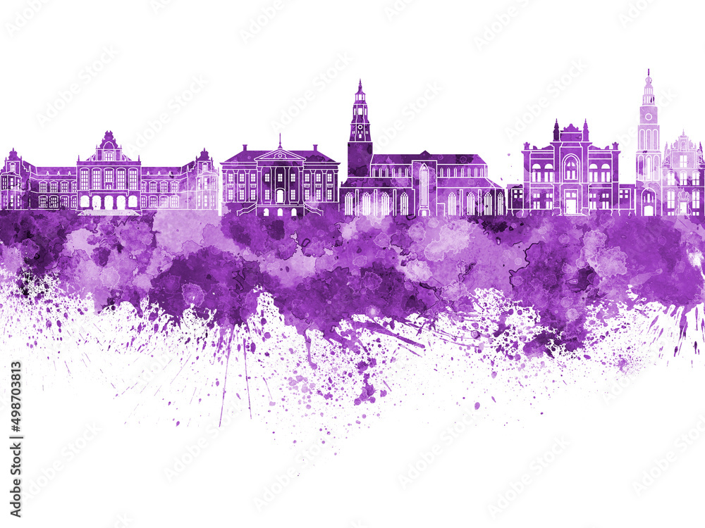Fototapeta premium Groningen skyline in watercolor background