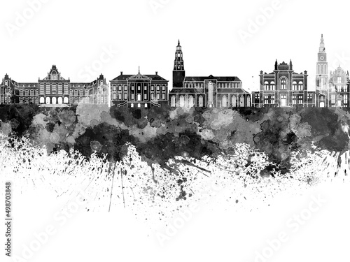 Groningen skyline in black watercolor
