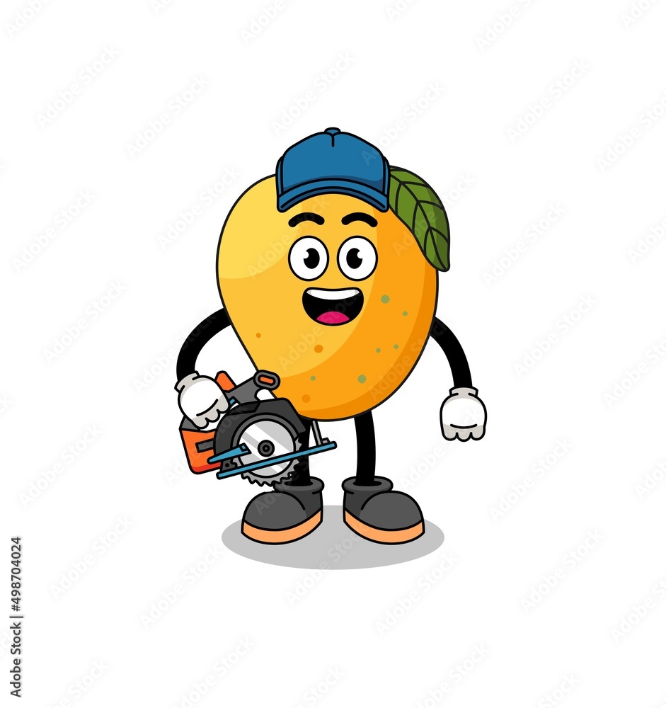 Cartoon Illustration of mango fruit as a woodworker