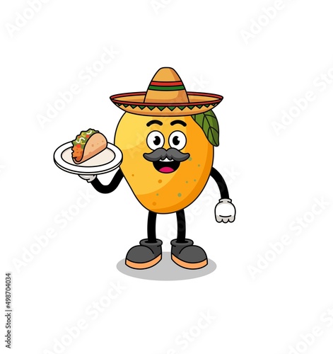 Character cartoon of mango fruit as a mexican chef