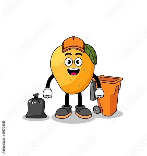 Illustration of mango fruit cartoon as a garbage collector