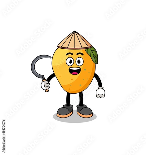 Illustration of mango fruit as an asian farmer