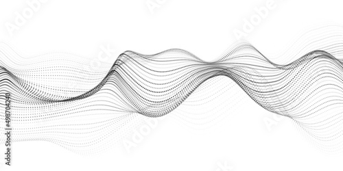 Digital dynamic wave of particles. Vector abstract white futuristic background. Big data visualization.