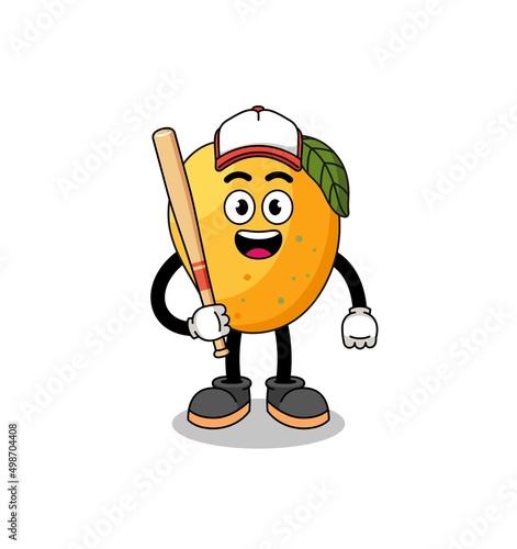 mango fruit mascot cartoon as a baseball player