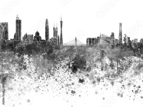 Guangzhou skyline in watercolor on white background