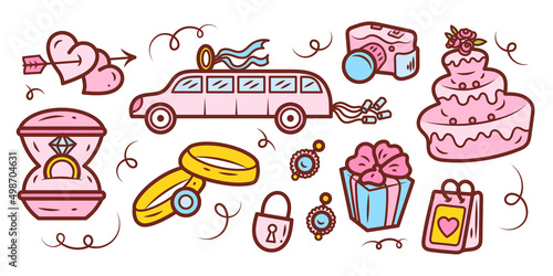 Wallpaper Mural A set of wedding doodle elements, icons. Anniversary, save the date. Isolated illustrations.	 Torontodigital.ca