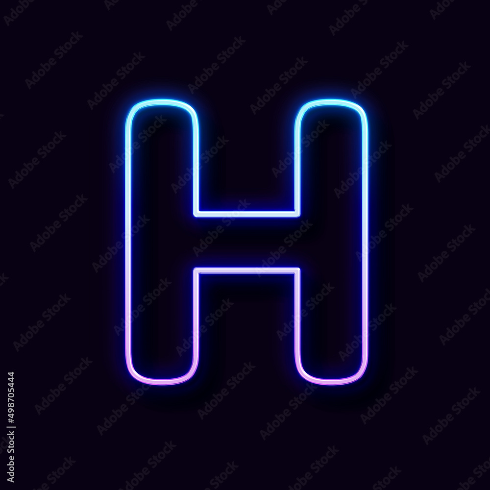 Bright Neon Font. Letter H, on Black Background Bright Neon Font. Letter H, on Black Background