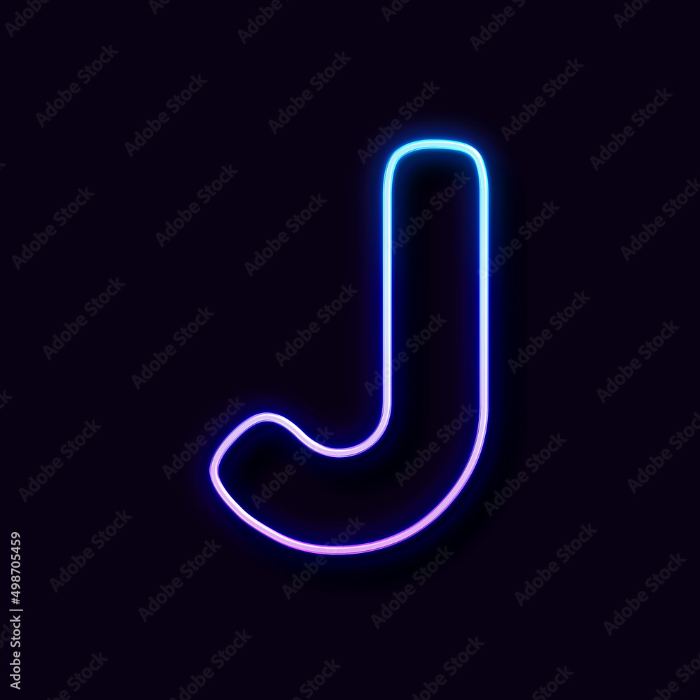 Bright Neon Font. Letter J, on Black Background Bright Neon Font. Letter J, on Black Background