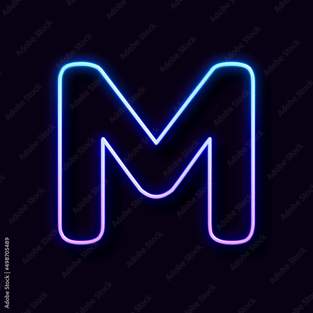 Bright Neon Font. Letter M, on Black Background Bright Neon Font. Letter M, on Black Background
