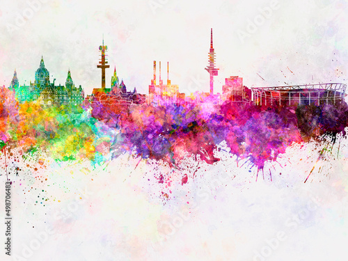 Hannover skyline in watercolor background photo