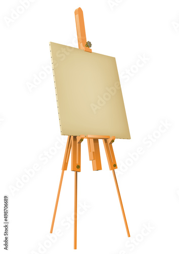 Easel with canvas on white background