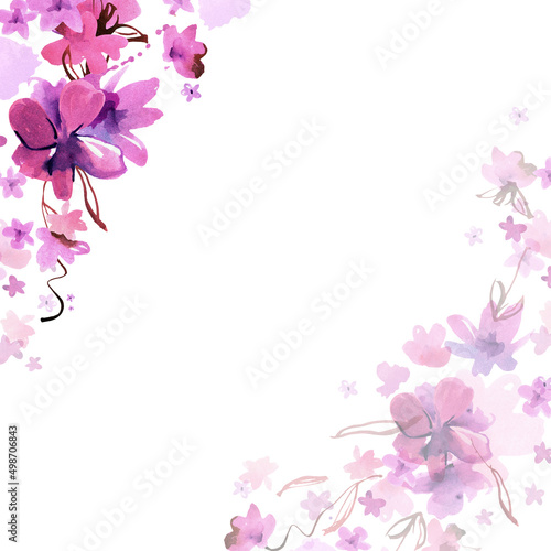 Pink Bloom Sakura. Watercolor hand painted illustration. For design of invitation, greeting card