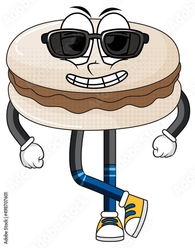 Macaron wearing sunglasses on white background