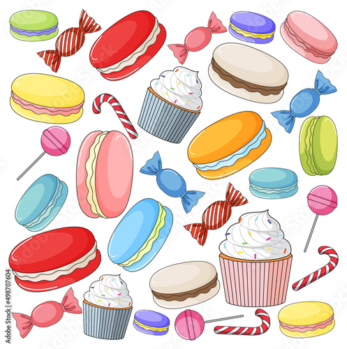 Seamless background design with many desserts