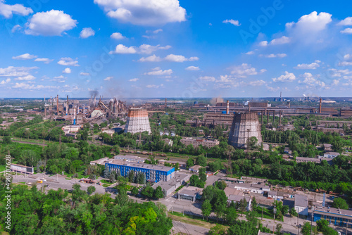 ArcelorMittal Krivoy Rog, Ukraine. Environmental pollution. Iron production. Blast furnace. Metallurgical plant. View of the large metallurgical plant Krivorozhstal