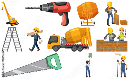 Construction worker set with many tools