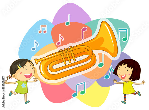 Cute cartoon character with music instrument