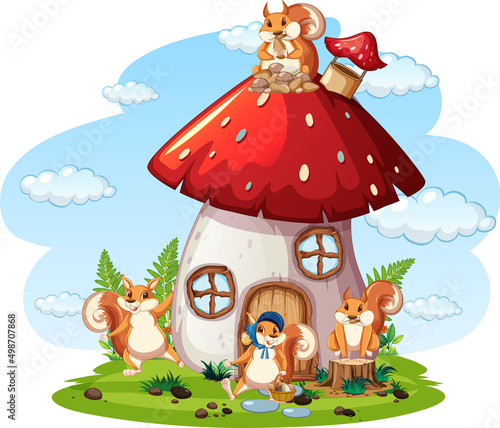 Scene with squirrels in the garden