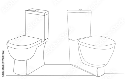 toilet bowl drawing by one continuous line, sketch