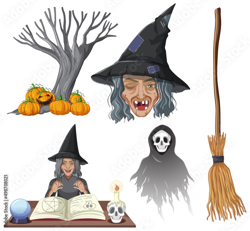 Halloween theme with witch and ghost