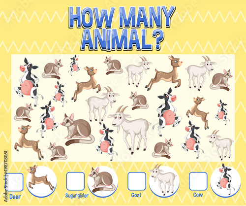 Counting number template with animal