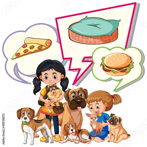 Speech bubble with kids and pets