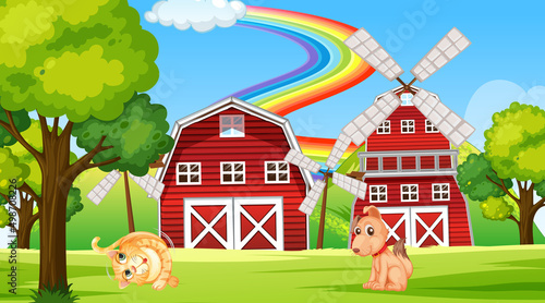 Set of different domestic animals in farm