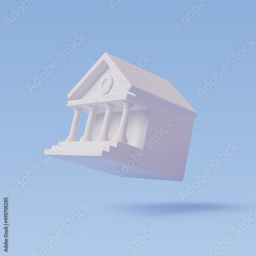 Bank 3d icon isolated on blue, Financial and digital wallet concept.
