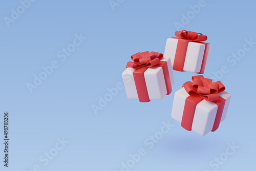 3d Vector of White Gift box on blue. Holiday, Celebration concept.