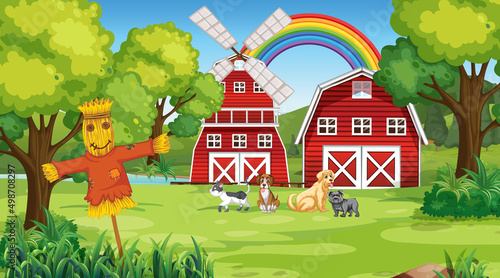 Set of different domestic animals in farm