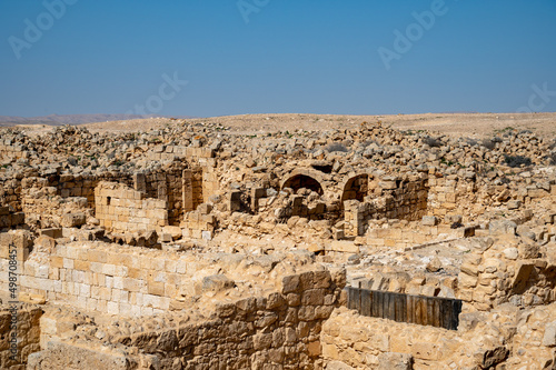 View of the ruined buildings in the ancient Nabataean city of Avdat, now a national Park, in the Negev Desert, Southern Israel
