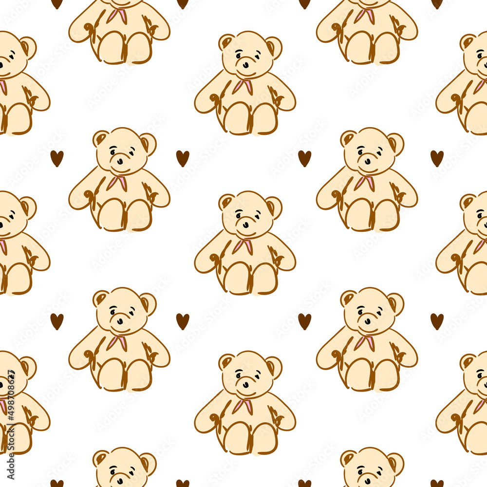 Seamless pattern of cute little teddy bears isolated on white background. Seamless pattern of cute little teddy bears isolated on white background.