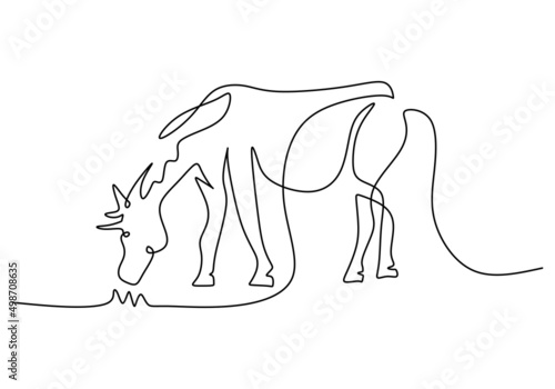One continuous single line of pegasus horse eating grace isolated on white background.