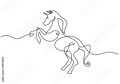 One continuous single line of pegasus horse standing isolated on white background.