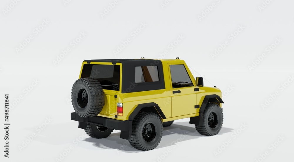 3D rendering. Yellow SUV on a white background, side view. Car model for background, content for the automotive industry
