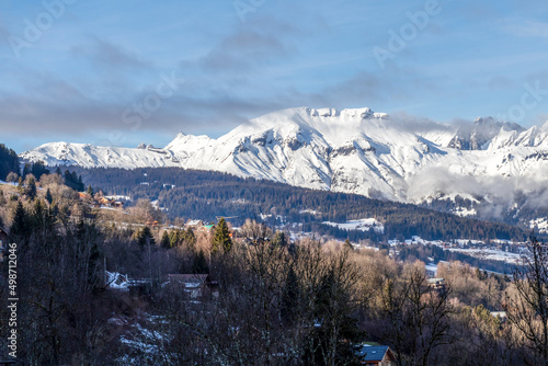 Haute Savoie, France, Alps, country of Mont Blanc, view on the snow covered mountain peaks in winter, Combloux, France © nomadkate