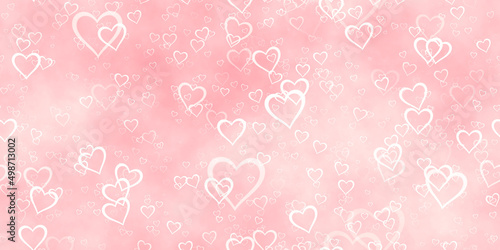 Colorful heart confetti in falling texture background.(Tiles seamless, 2D rendering computer digitally generated illustration.)