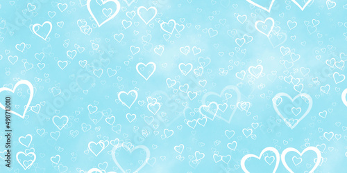 Colorful heart confetti in falling texture background.(Tiles seamless, 2D rendering computer digitally generated illustration.)