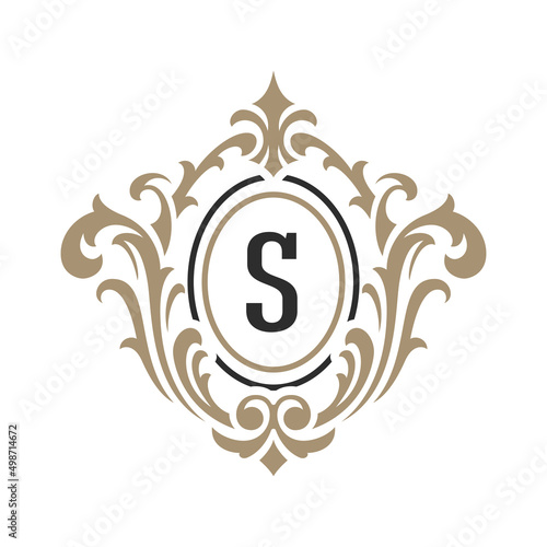 Luxury monogram logo template vector object for logotype or badge design. Trendy vintage royal ornament frame illustration, good for fashion boutique, alcohol or hotel brand